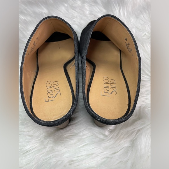 Franco Sarto | Size 10 Black Snake Embossed Suede Firefly Peep-Toe Mule Heels - Picture 7 of 15